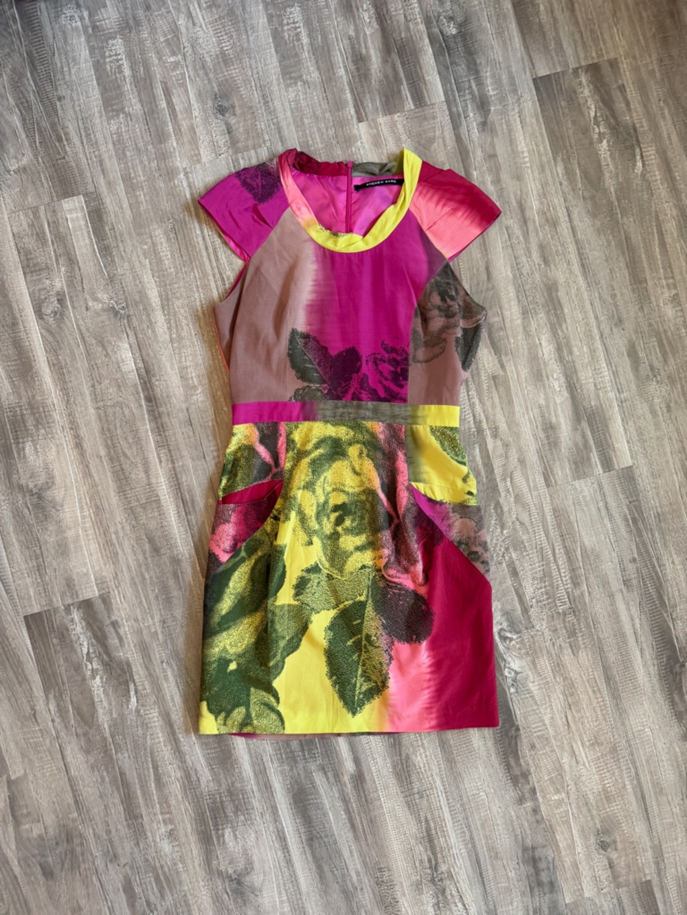 Andrew Marc Pink, Yellow & Green Colorblock Dress